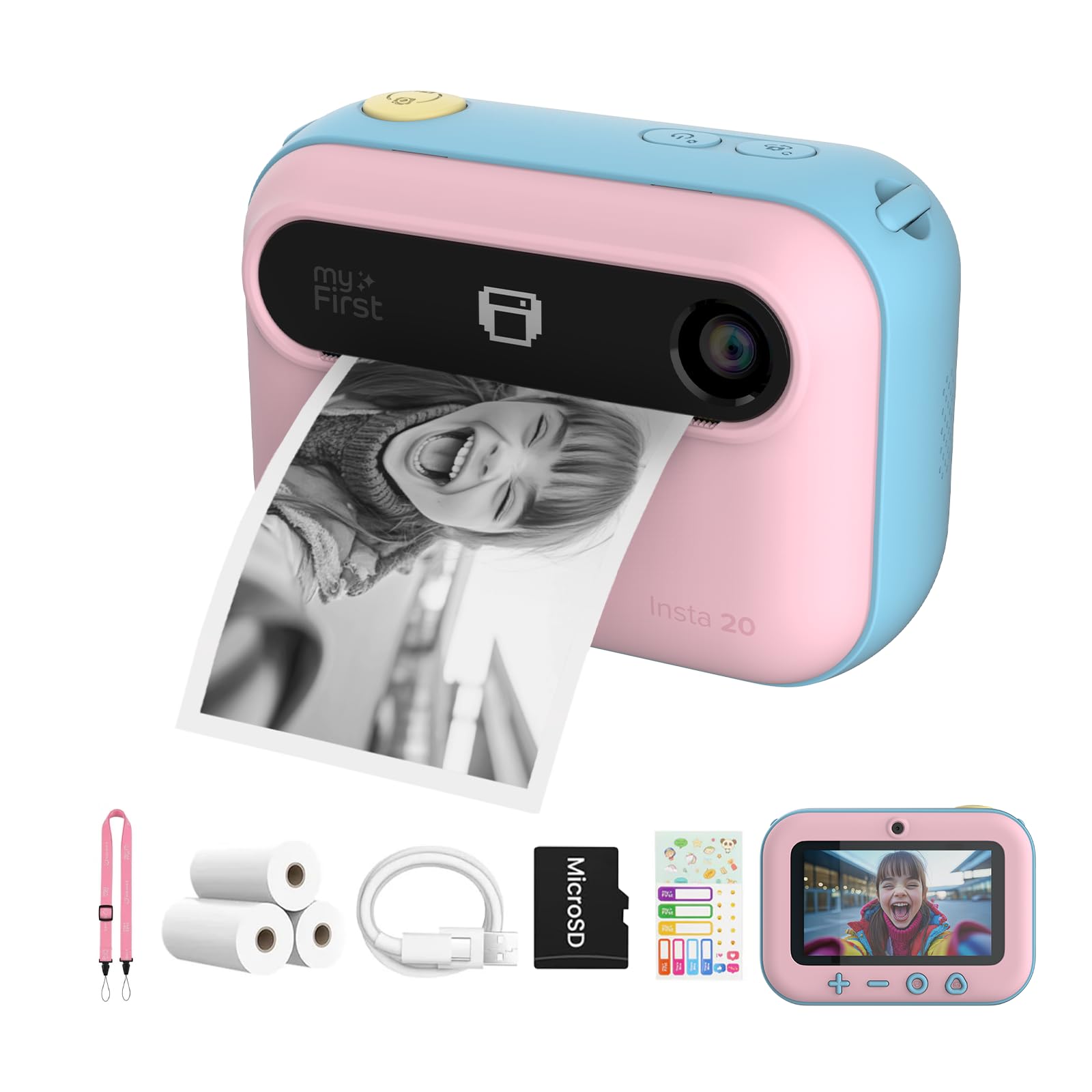 myFirst Camera Insta 20 Цифровая камера с мгновенной печатью, 16 МП, 1080P, Подарок на день рождения для детей, Селфи, Неограниченная карта Micro SD, Конфетная, Одиночная - black Miyabi Bridge