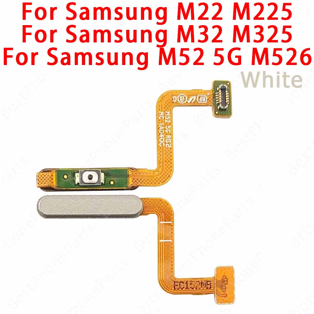 Phones Power Button Fingerprint Sensor Flex Cable For Samsung Galaxy M22 M225 M32 M325 M52 M526 M23 M236 Replacement accessories M22 M32 M52 White beige Mobile phone parts specialist