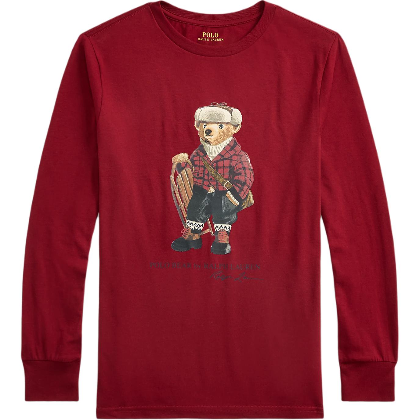 Polo Ralph Lauren Хлопковый пуловер с круглым вырезом с принтом медведя с длинным рукавом Детские топы 323981265-001 XL brown