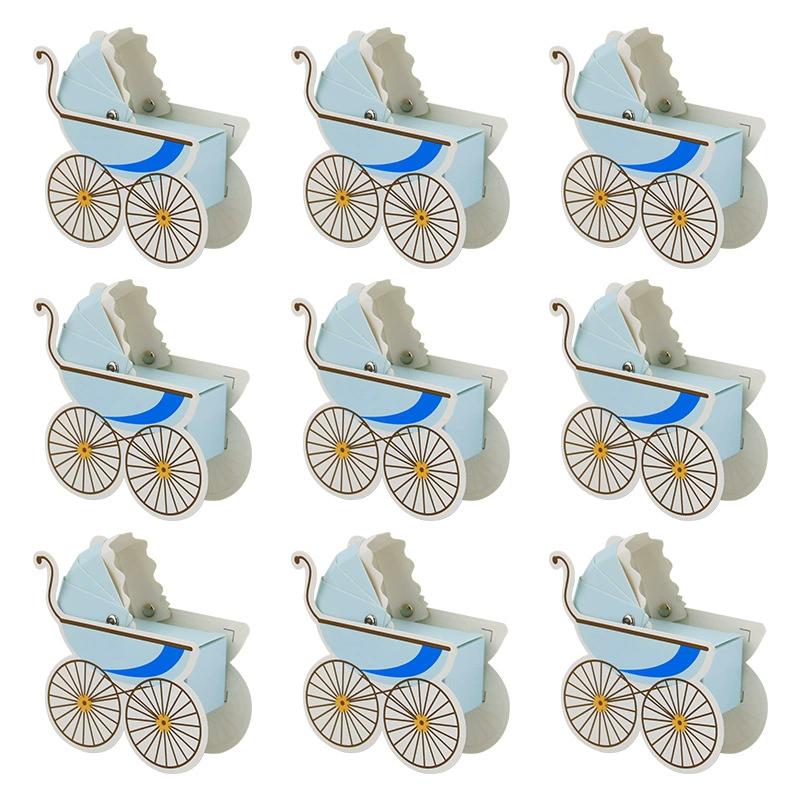 15Pcs Cute Baby Carriage Shape Paper Cookie Candy Boxes Gender Reveal Stroller Gift Box for Baby Shower Birthday Party Decor 8x3x9cm синий Cove Home