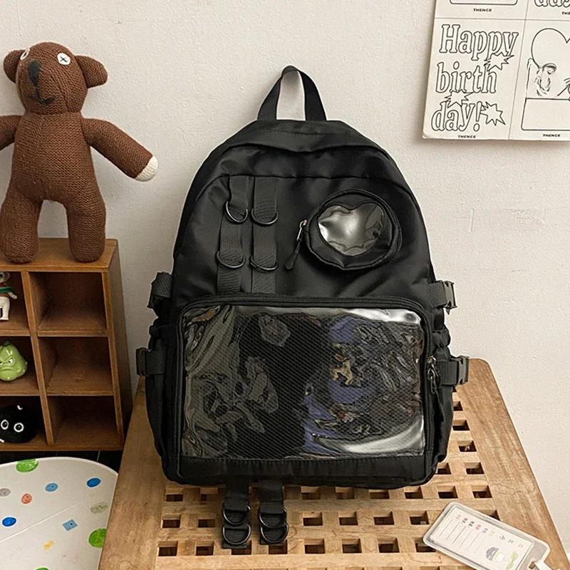 Школьная сумка в стиле коллаж для девочки-подростка Itabag Кавайный рюкзак Прозрачный рюкзак JK с сердечками Новинка 2024 для женщин Сумка для ноутбука чёрный Schoolbag