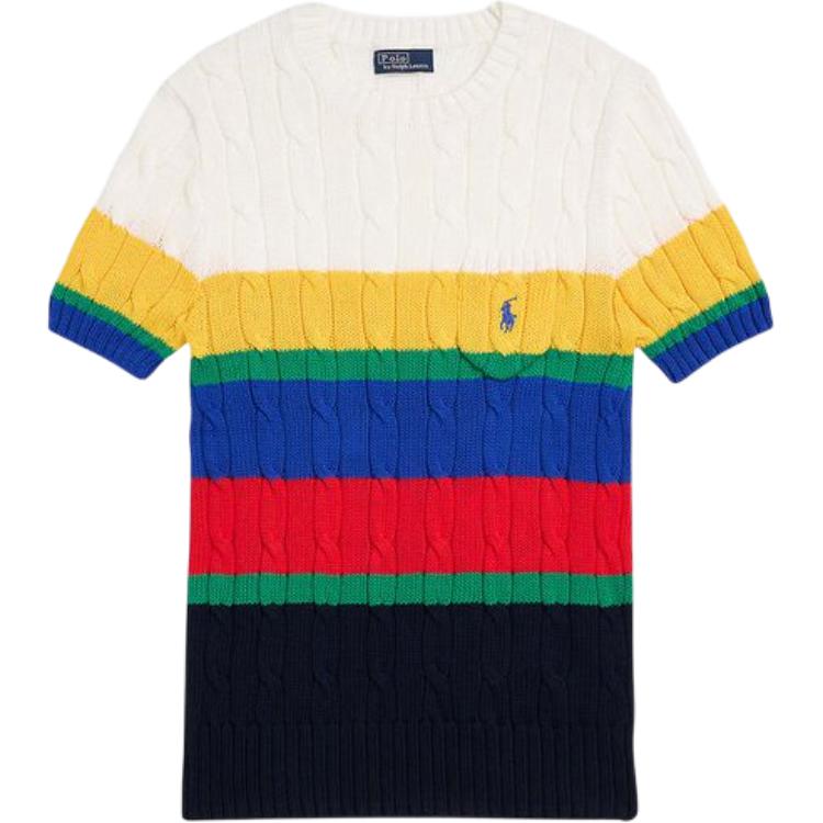 Женский вязаный топ Polo Ralph Lauren в полоску с круглым вырезом и коротким рукавом, женские топы, разноцветный, 211959284-001 M blue