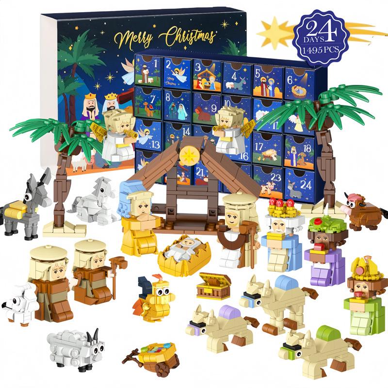 Nativity Advent Calendar 2026 Building Blocks 24-Days Fun Ornament for Boys Girls Festival Gift Christian Advent Countdown Calen as shown blue Kings City