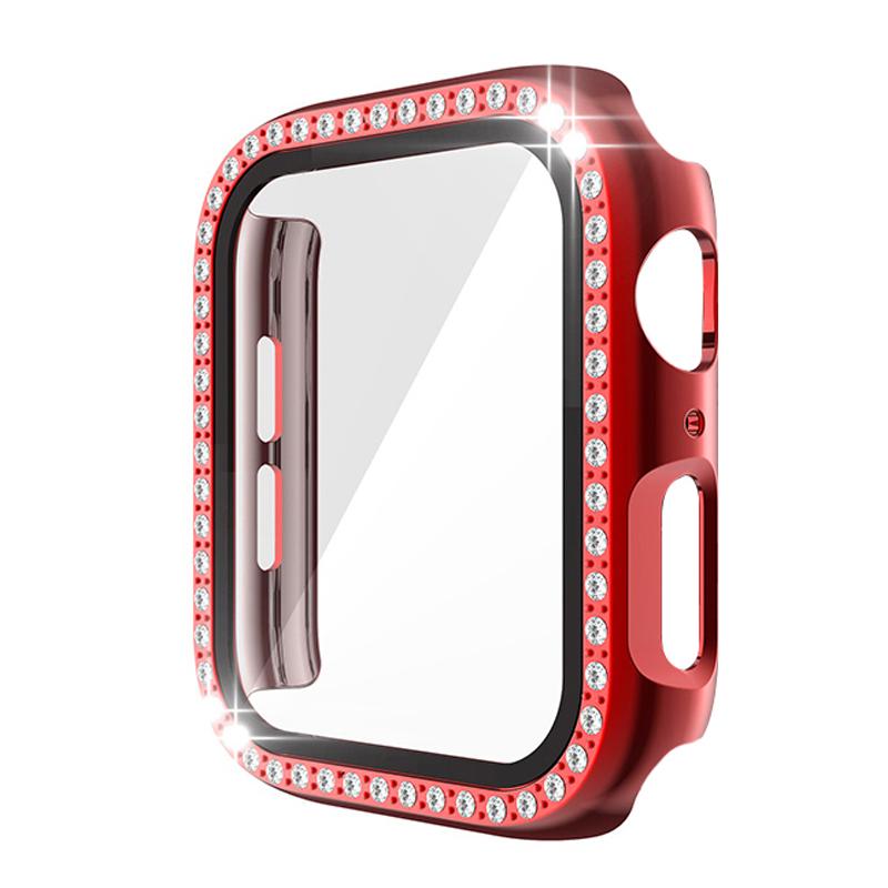 Стеклянный корпус с бриллиантами для Apple Watch Series 8 7 6 SE 5 4 321 Защитное стекло для экрана iWatch 45мм 41мм 44мм 40мм 42мм 38мм ПК Чехол 45MM Series 7 8 красный Just Texture