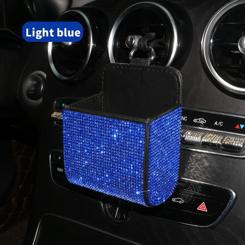 Crystal Diamond Car Vent Storage Box Auto Leather Organizer Cell Phone Glass Key Card Holder Decor Car Accessories for Women светло-синий JOHO - CarGear