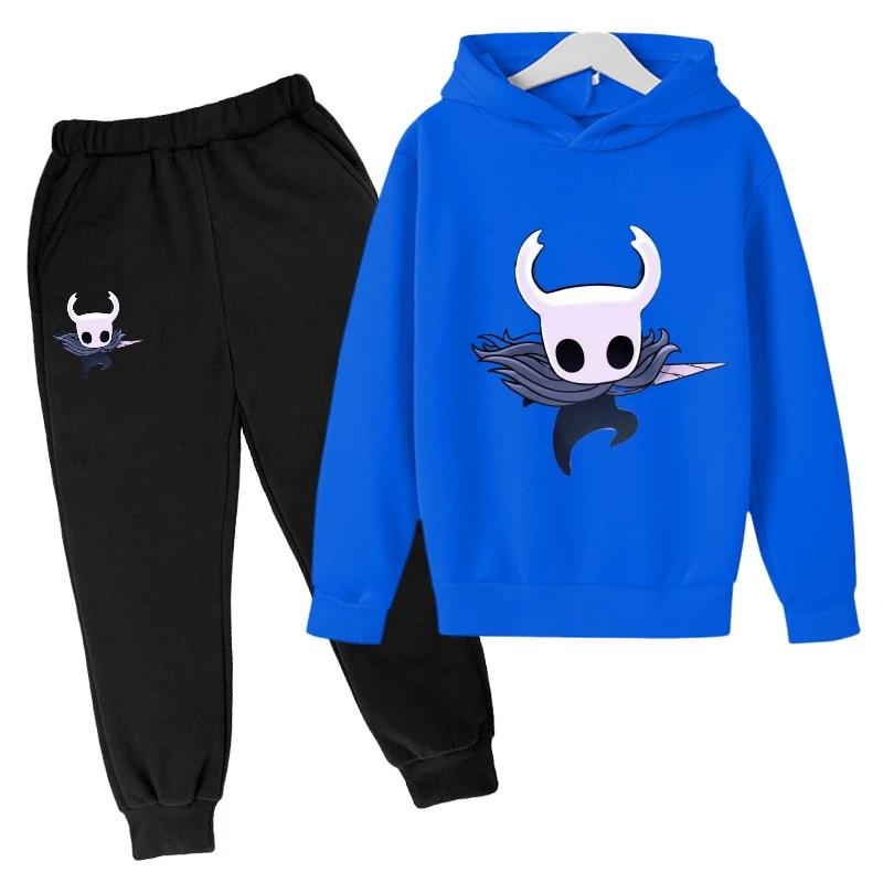 Детская мода Новая популярная горячая игра Hollow Knight Детские толстовки Личность Аниме Худи Харадзюку Толстовки Комплекты для мальчиков 120 black Trendy Frontline