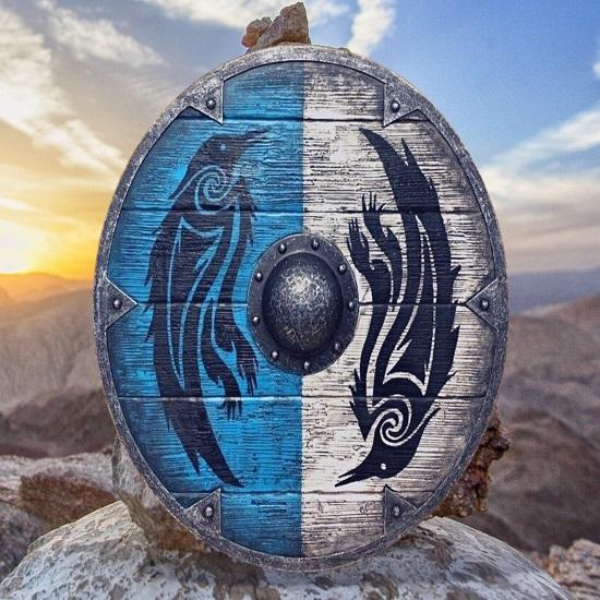 Королевское ремесло Для Хэллоуина, костюмов или косплея, средневековый воин из дерева и стальной щит викингов - отличный вариант. blue ROYAL HANDICRAFT