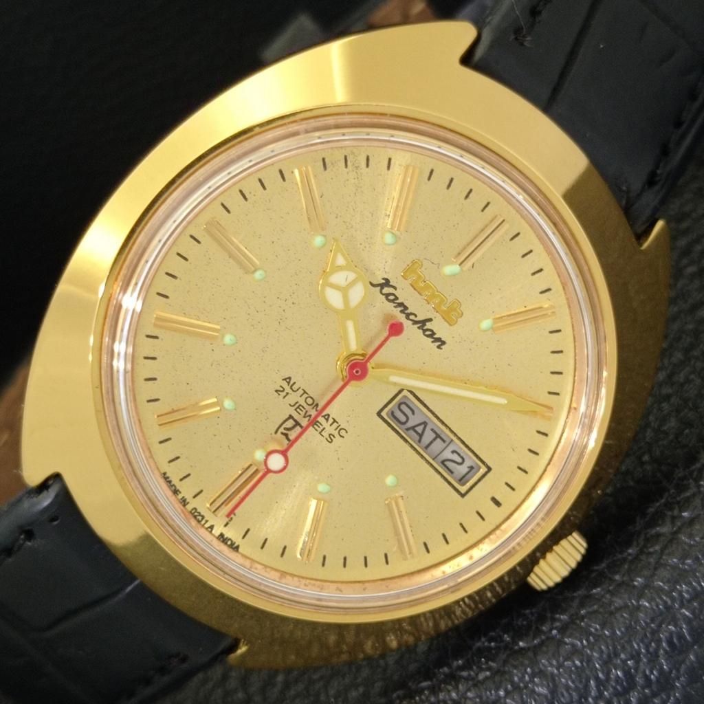 ВИНТАЖНЫЕ ЧАСЫ HMT KANCHAN 6501 АВТОМАТИЧЕСКИЕ ИНДИЙСКИЕ МУЖСКИЕ ЧАСЫ С ЗОЛОТИСТЫМ ЦИФЕРБЛАТОМ a441013-4 beige Vintagewatches