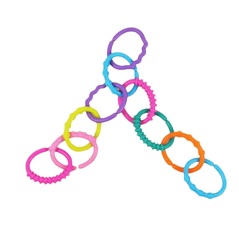 10PCS Smooth Surface Rainbow Hanging Ring Rainbow Color Handheld Grasp  Babies And Toddlers Stroller 10PCS blue shixuJC