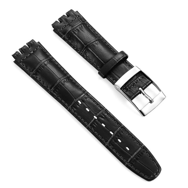 Высококачественный кожаный ремешок с бамбуковым узором для SWATCH Оригинальный кожаный ремешок Swatch 17мм19мм 17mm чёрный Dong auto parts