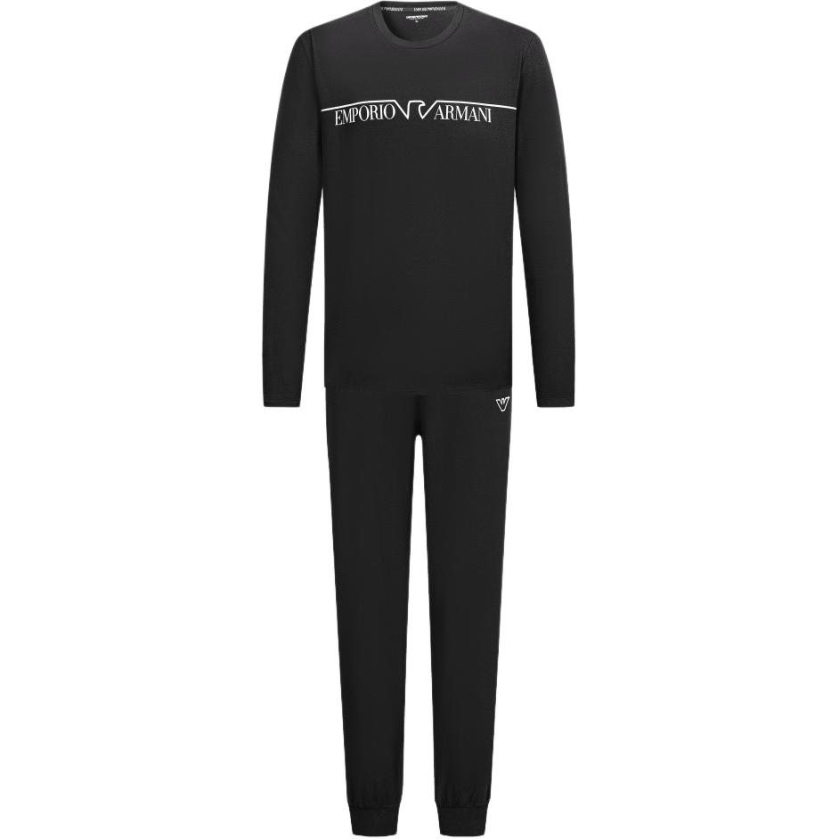 Emporio Armani Осень/Зима 24 Свитшот с принтом-буквами, круглый вырез, длинный рукав, повседневный спортивный костюм, мужские костюмы, Черный 112033-4F516-00020 M black