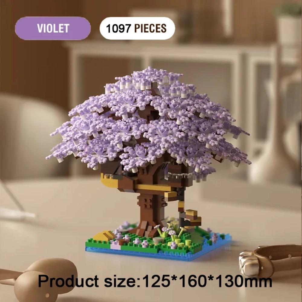 DIY Sakura Tree Building Blocks Set Diy Cherry Blossom Bricks with Light Treehouse Model Ornament Romantic Gift for Girl Friend gray Toys D