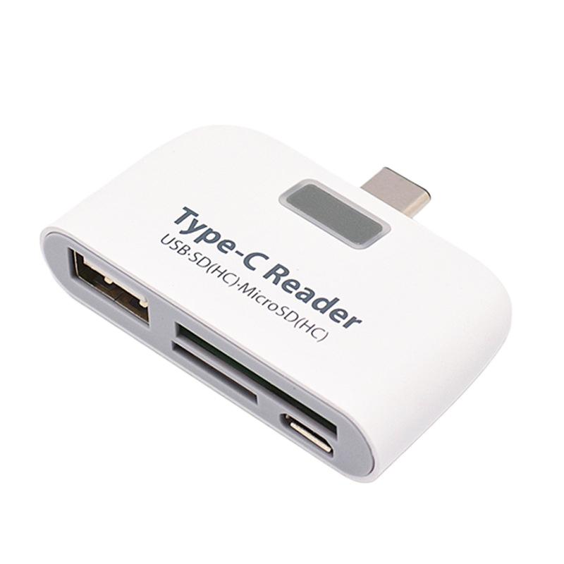 Многофункциональный картридер 4-в-1 OTG Type-C Lightning USB2.0 SD TF Портативный Plug Play Адаптер Для Телефона Планшета Камеры Ноутбука Type-C белый Crowner