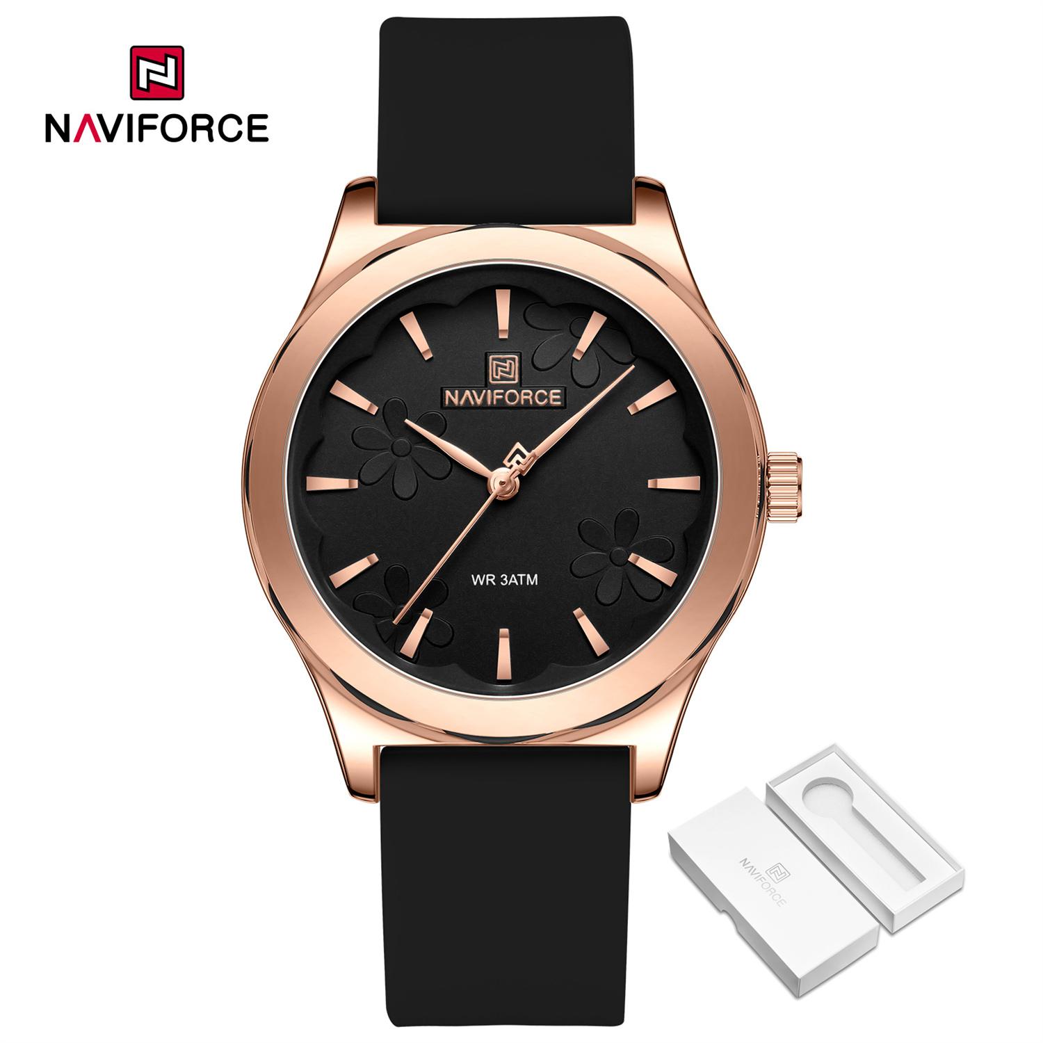 NAVIFORCE Women Watch Fashion Casual Watches Waterproof Elegant Girls Original Quartz Rubber Watch NF5051 чёрный