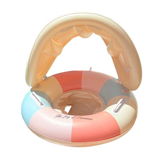 Детский надувной круг для бассейна с навесом, надувной круг для плавания в винтажную полоску с сиденьем безопасности и ручкой, кольцо для плавания в бассейне с защитой от солнца для малыша beige tianxiawushuang