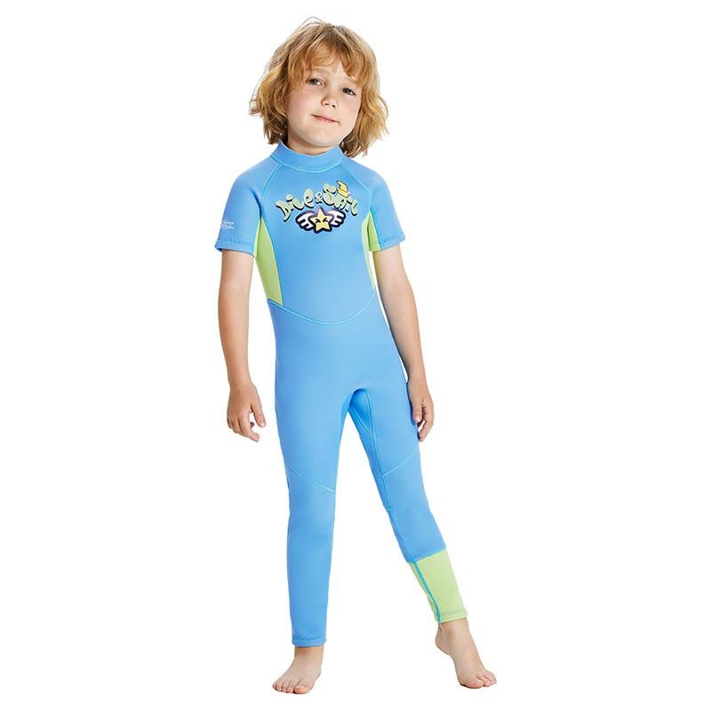 Kids 2.5mm Neoprene Short Sleeve Full Wetsuit Boys Warm Water Surfing Snorkeling Swimming Gear Small blue HiBasic