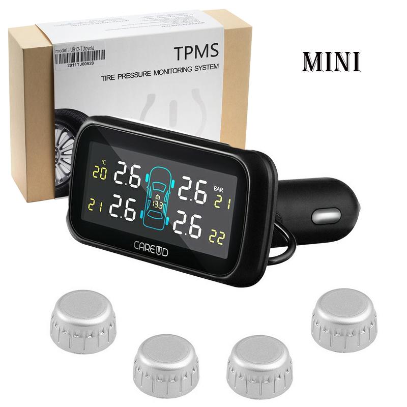 CAREUD TPMS U903 Wireless Tire Pressure Monitoring System 4 Mini External Sensor Battery Change LCD Screen Alarm Car TPMS Tool black KristiB02