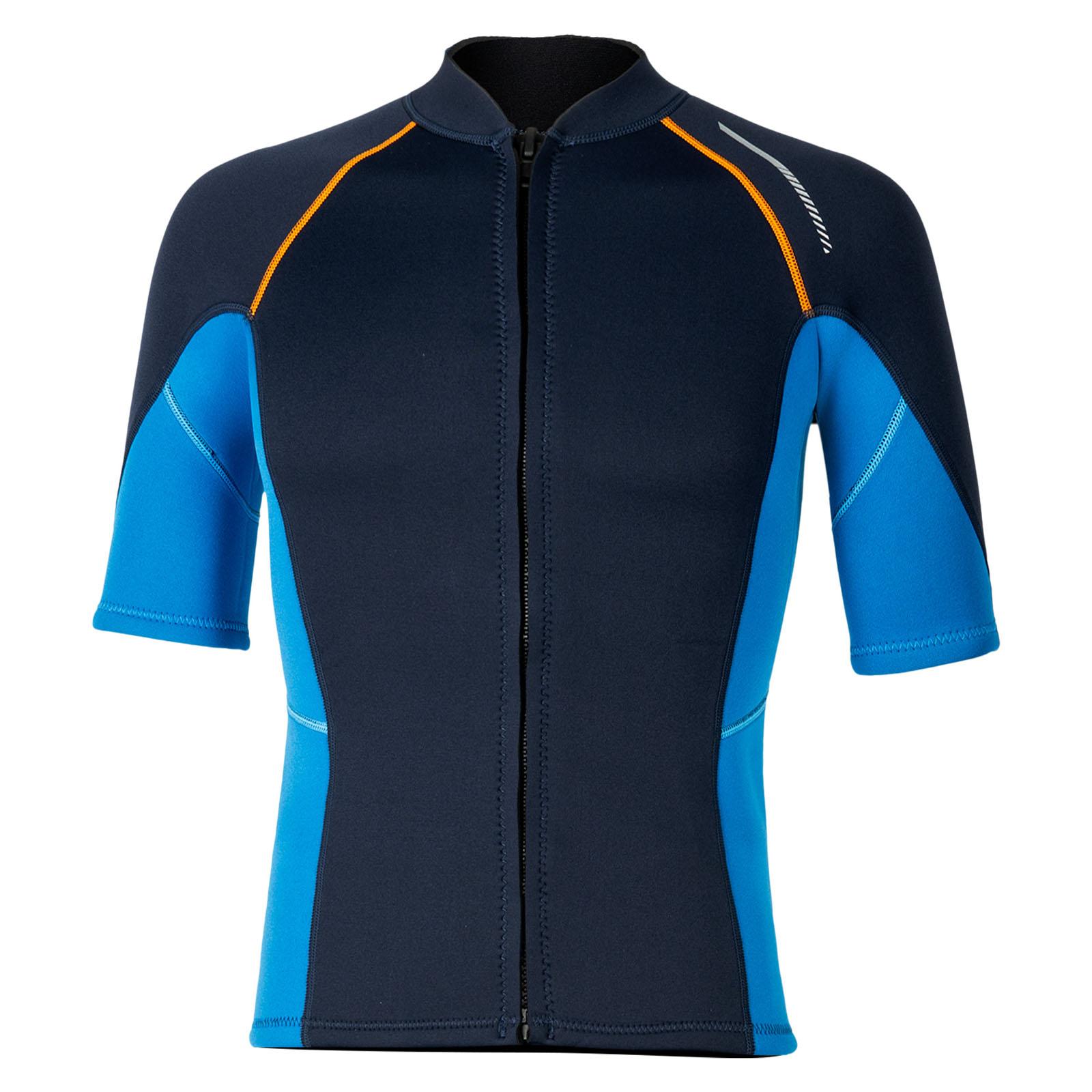 Men s Rash Guard Swimsuit Tops Short Sleeves Front Zip Wetsuit Top 1.5mm Neoprene Swim Tops Swimming Diving Surfing Snorkeling S темно-синий TOP MALL-005