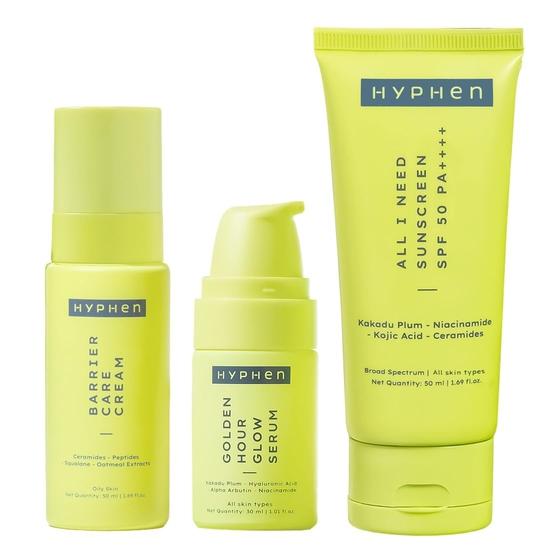 Ежедневный уход за лицом Hyphen для комбинированной и жирной кожи | Сыворотка для лица, крем для лица и солнцезащитный крем SPF 50 для контроля избыточной жирности white Vedic India