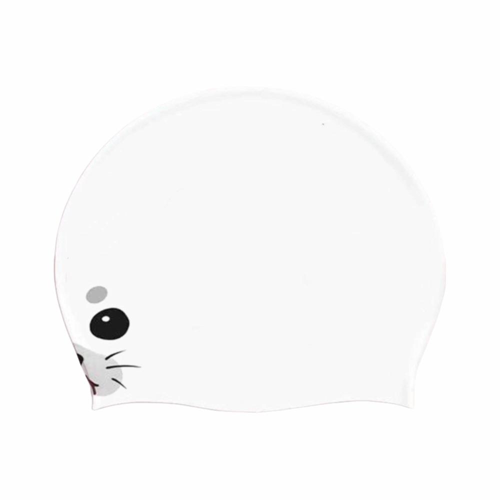 Cartoon Swimming Hat Quick Dry Animal Printed Cap Cute Silicone Swim Cap  Pool Use white yangaiyan21