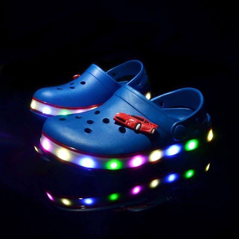 Детские светящиеся сабо в стиле Crocs, пляжные, для бассейна, для игр на улице, для мальчиков и девочек, резиновая подошва, дышащие, с открытым носком Size 24 - Insole Length 14 cm blue Honey Mall