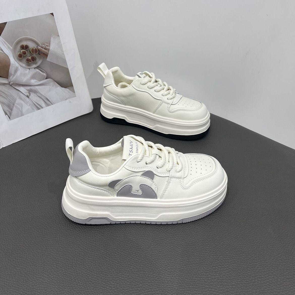 Туфли Panda Shoes Платформа Белые Туфли Детские Весна и Осень Новые Шнуровка Универсальные Повседневные Туфли Модные Туфли Bread Shoes Тренд 35 королевский синий FOOTT