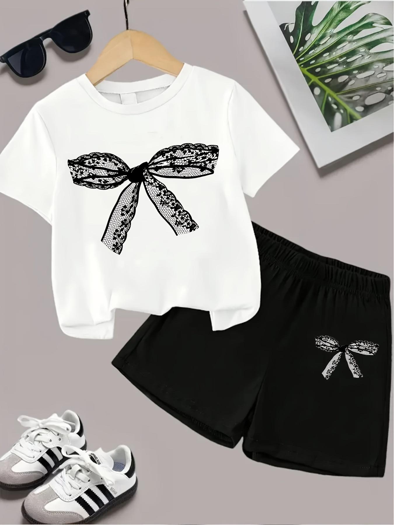 Black bow-tie shorts set - A simple, sweet, and cool girl s fashionable everyday outfit 100 white Xu Ping Clothing 2