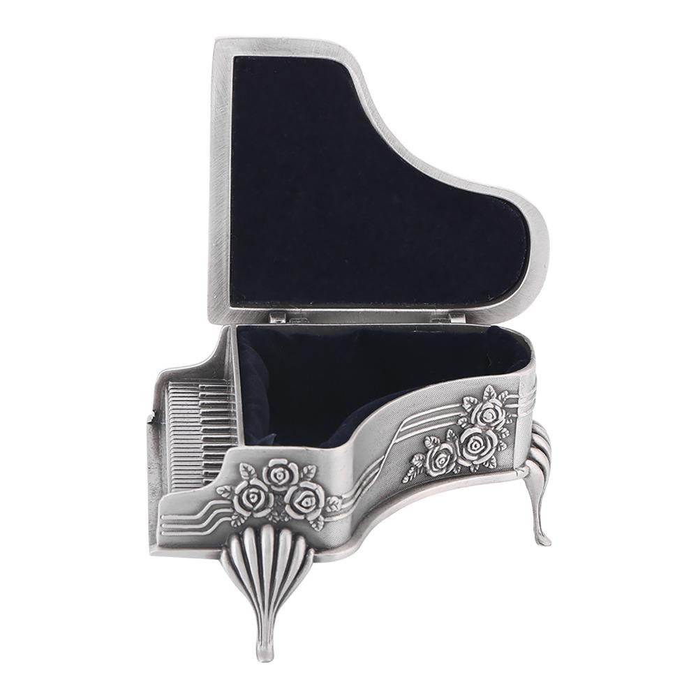 Piano Rose Carved Jewelry Case Zinc Alloy Jewelry Organizer Box  For Women black EPwowgood