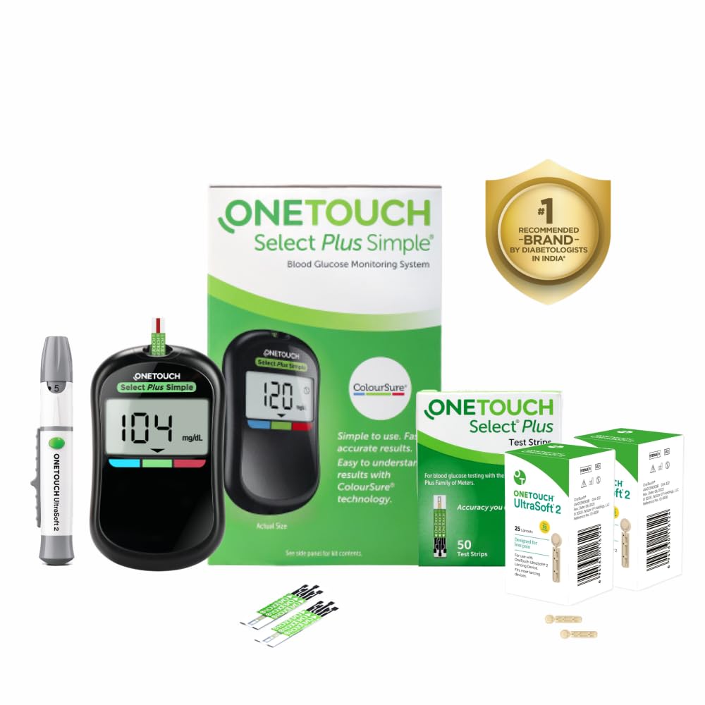 Глюкометр OneTouch Select Plus Simple с 50 тест-полосками и 50 дополнительными ультрамягкими ланцетами (всего 60 ланцетов) green ONE TOUCH