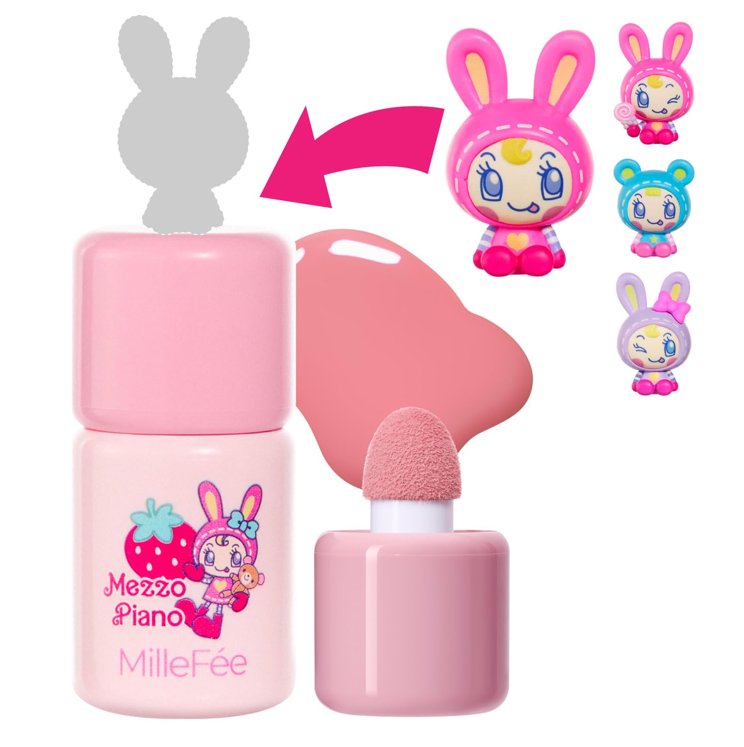 Millefee Shake Drop Mezzo Piano Персиковое Суфле 1 Случайный 4 Дает Здоровый Мягкий Бисквит Смягчает Голубые Щеки, N01, (Включает фигурку). Жидкие, Оттенки, pink MilleFée