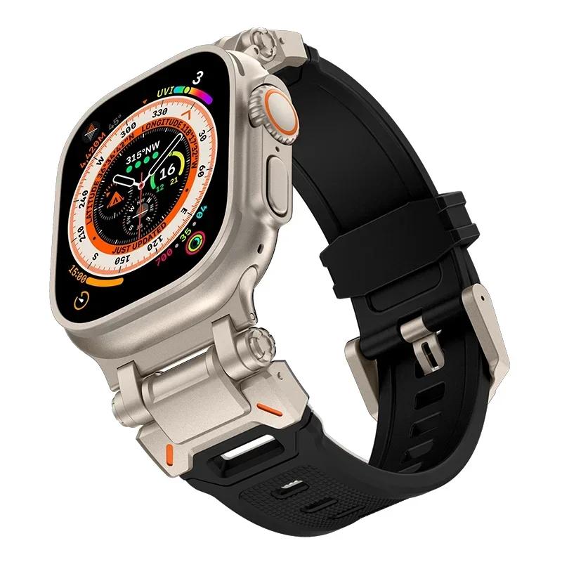Резиновый спортивный ремешок для Apple Watch Ultra 2, 49 мм, серия 9, 8, 7 se, 6, 5, 4, ремешок для iWatch Ultra, 49 мм, 45 мм, 42 мм, 44 мм, роскошный браслет из ТПУ 42mm gray Rizy