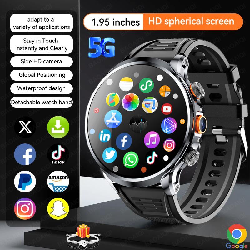 Умные часы 5G/4G Full Netcom 1,95 дюйма AMOLED Батарея 1880 мАч 3 ГБ + 32 ГБ ОЗУ Камера 800 Вт GPS WIFI Загрузка приложений Google Пульсометр Smartwatch 3GB 32GB чёрный ElectronicsHome