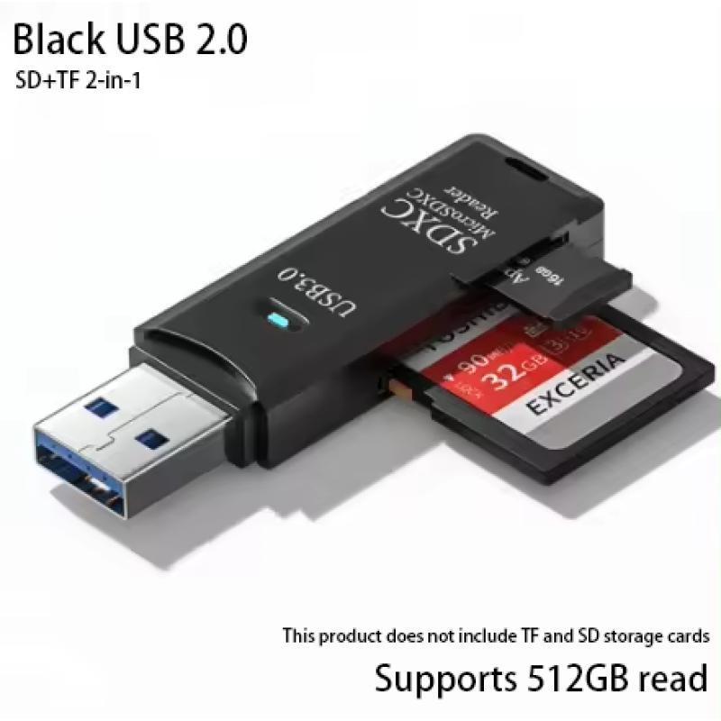 Многофункциональный высокоскоростной 2-в-1 USB 3.0/2.0 кард-ридер с поддержкой TF SD для компьютеров, планшетов, камер, ноутбуков, автомобильных камер USB-Black2.0 black Happy Haul