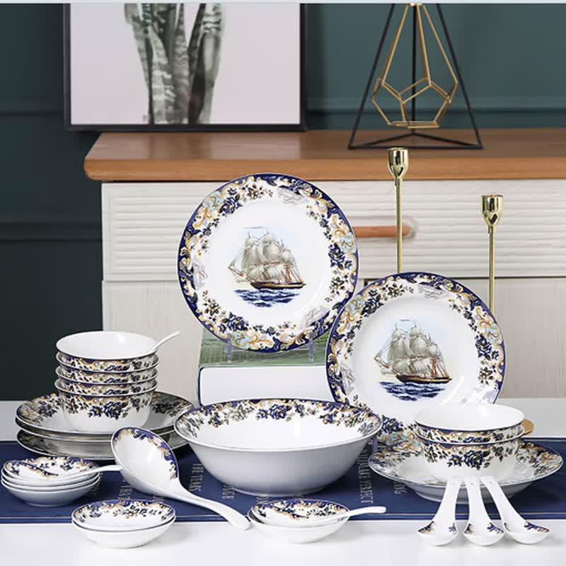 Керамический столовый сервиз Jingdezhen на 26 предметов - Плавное плавание gray JDST online