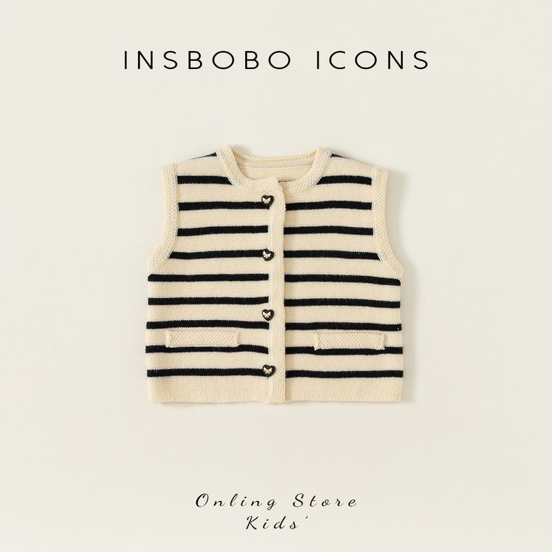 Insbobo Fashion Girls  Autumn Knitting Cardigan Rice black strips 80 cm beige TAOMall