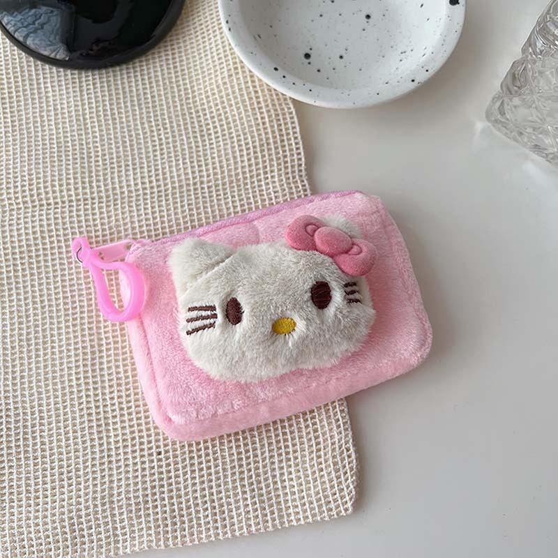 Sanrio Мультяшная Милая Плюшевая Сумочка Брелок Портативная Кошелек для Монет Hello Kitty Подвеска Сумка для Хранения Наушников Подвески на Рюкзак A2 gray Fat Mango