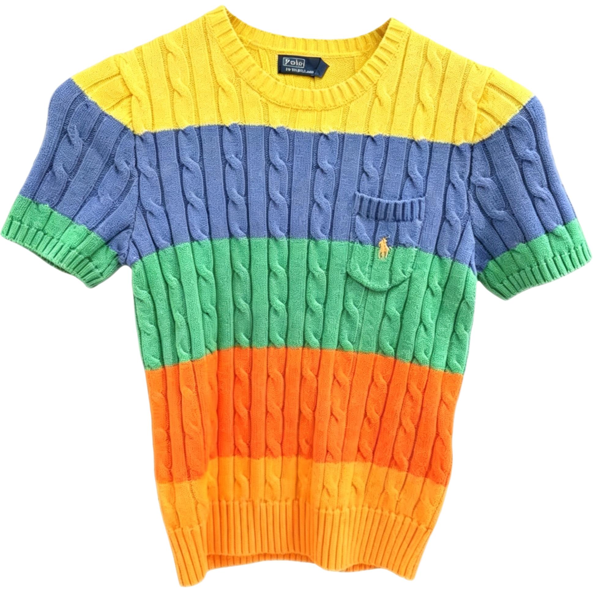 Polo Ralph Lauren SS25 Полосатый Цветной Блок Круглый Вырез Повседневный Короткий Рукав Вязаный Топ Стандартный Крой Женские топы 211A89524-001 M white