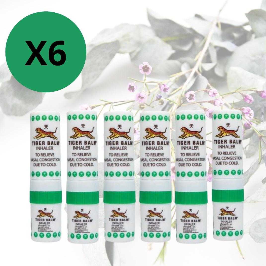 Назальный ингалятор Tiger Balm для очистки заложенного носа и закупорки дыхательных путей с сильным ароматом эвкалипта. Buy 6 Pack gray