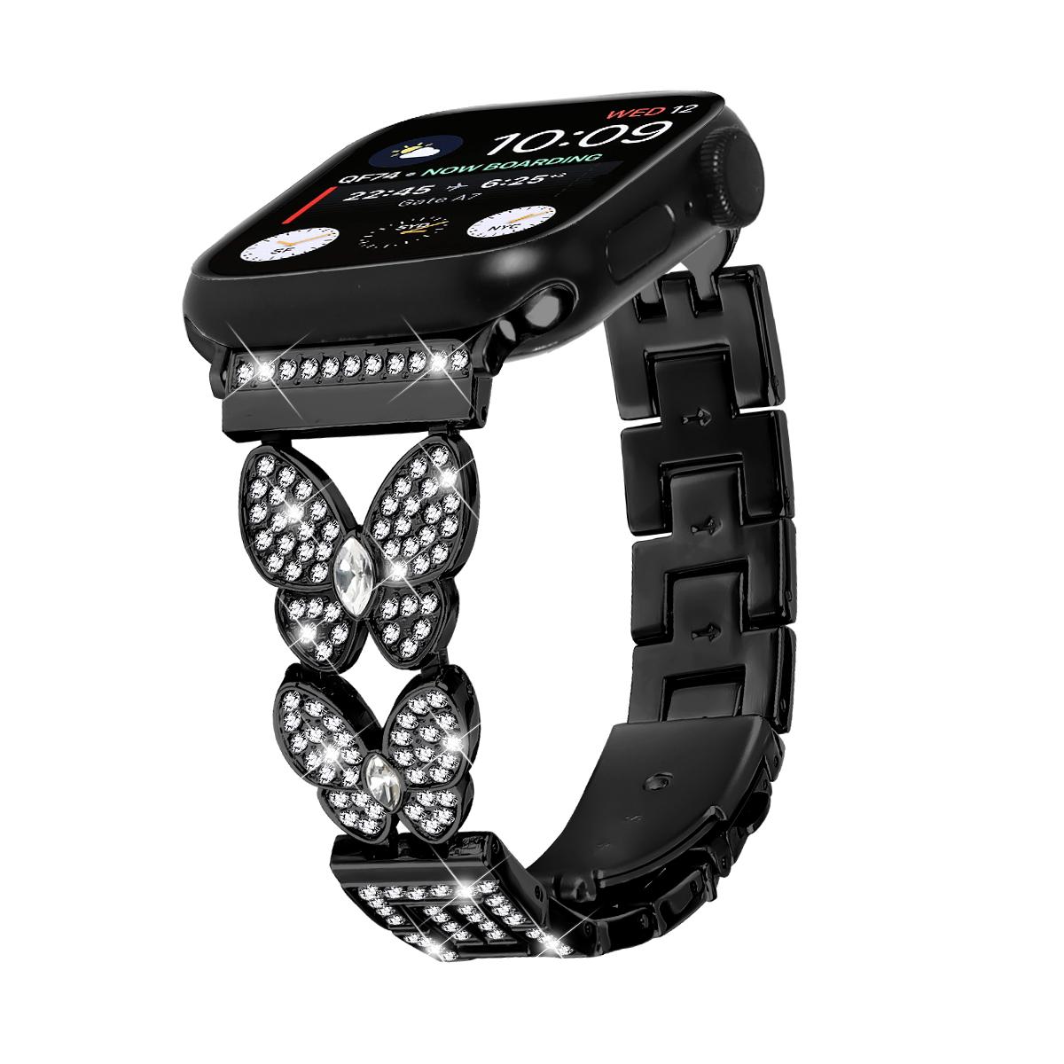Luxury Stainless Steel Watch Strap Unique Butterfly Diamond for Apple Watch Band 8/9/10 Ultra Metal Woman I Watch Strap 38/40/41MM чёрный QINGLONG GOODS