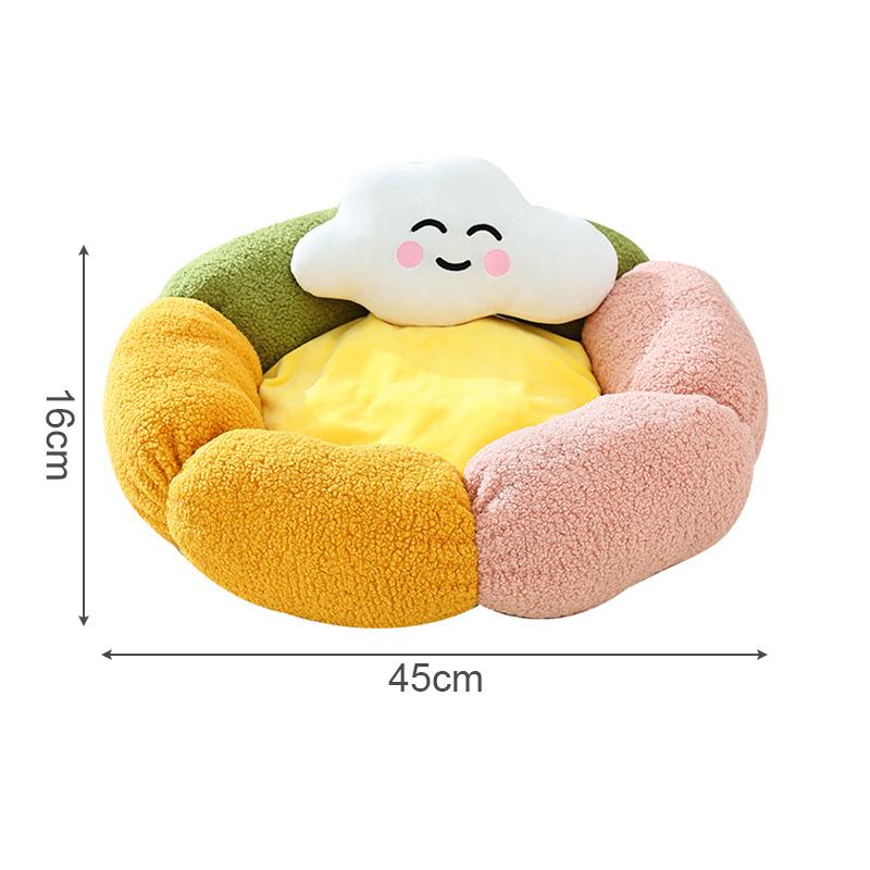 Теплый закрытый домик для питомца в форме цветка, кровать для кошки для домашних кошек, уютная зимняя подушка для собаки, мягкое плюшевое удобное гнездо для мелких животных S-45x45x16cm beige Pawstrip