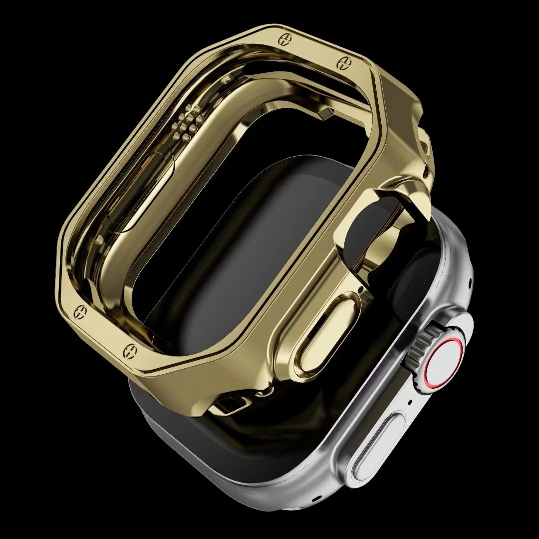 Металлический TPU Бампер Чехол Для Apple Watch Ultra 3 49мм 11 10 46мм 42мм Защитная Крышка для iWatch 9 8 7 6 SE 41мм 45мм 38мм 40 44мм Series 11 10 42mm золотой WristAura