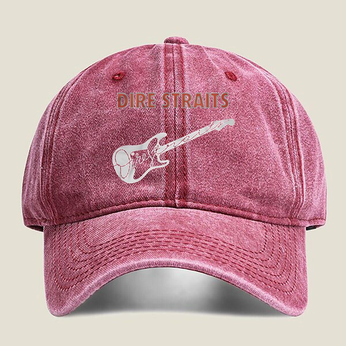 Dire Straits  Guitar Logo Fashion Washed Baseball Cap Outdoor For Womens Unisex FeUnisex Beach Dad Hat Hip Hop One Size pink Ziva Cap