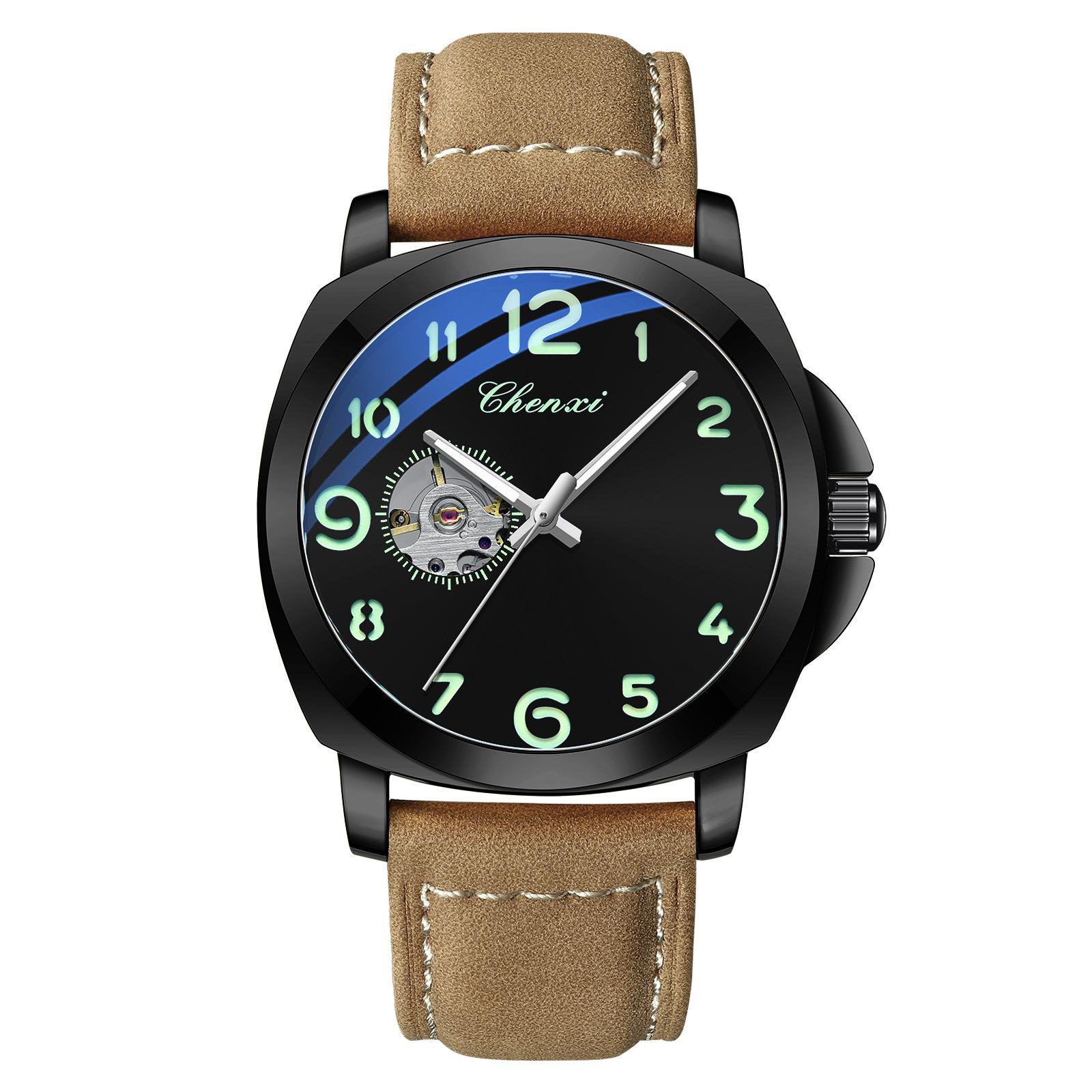 New Men s Watches Luxury Mechanical Automatic Watch For Men Sapphire Mirror Sports Waterproof Leather Strap чёрный Chenxi