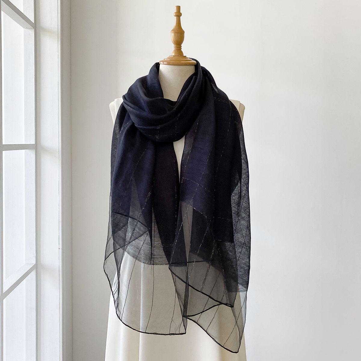 Summer New Silk Blended Shawl Scarf For Women Multi-Functional Fashionable Outerwear Schal Foulard Femme Scarves Scarfs 190x70cm black Curtain& Sofa Cover