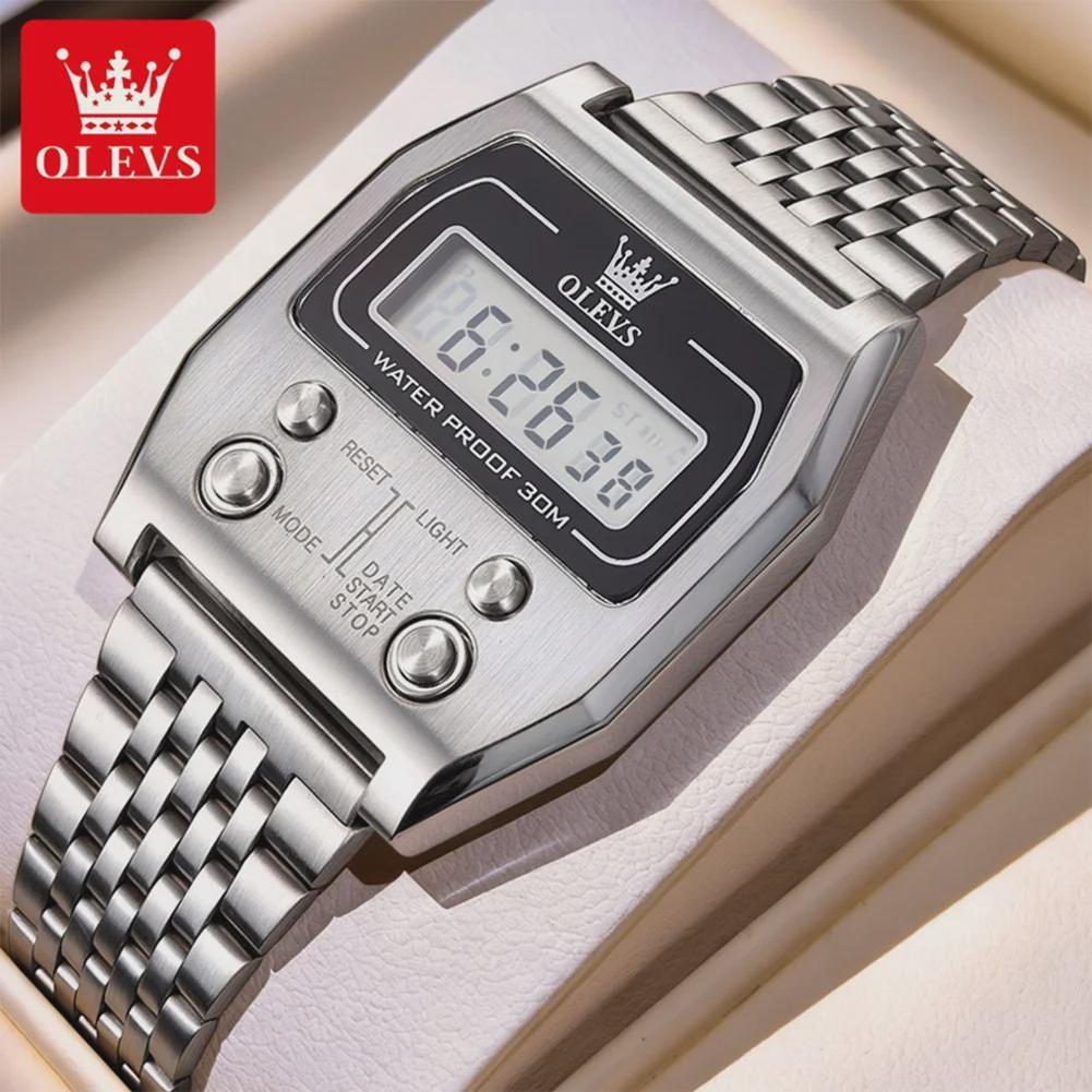 OLEVS Electronic Watch Original Stainless Steel Luminous Water Proof Stopwatch Unisex Digital Quartz Sports Wristwatch белый