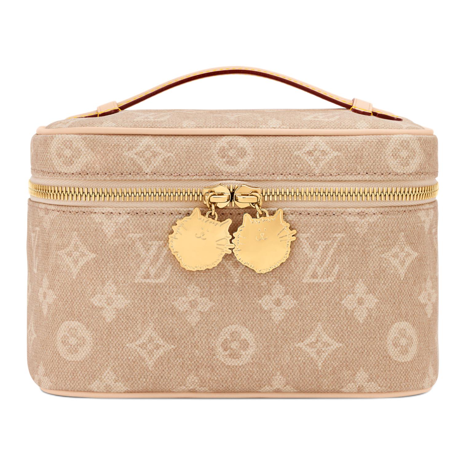 Louis Vuitton X Грейс Коддингтон Catogram Meowgram Мини-косметичка из покрытого канваса Женская косметичка Бежевый M15170 Gift Set(Basic Set+Box+Shopping Bag) beige
