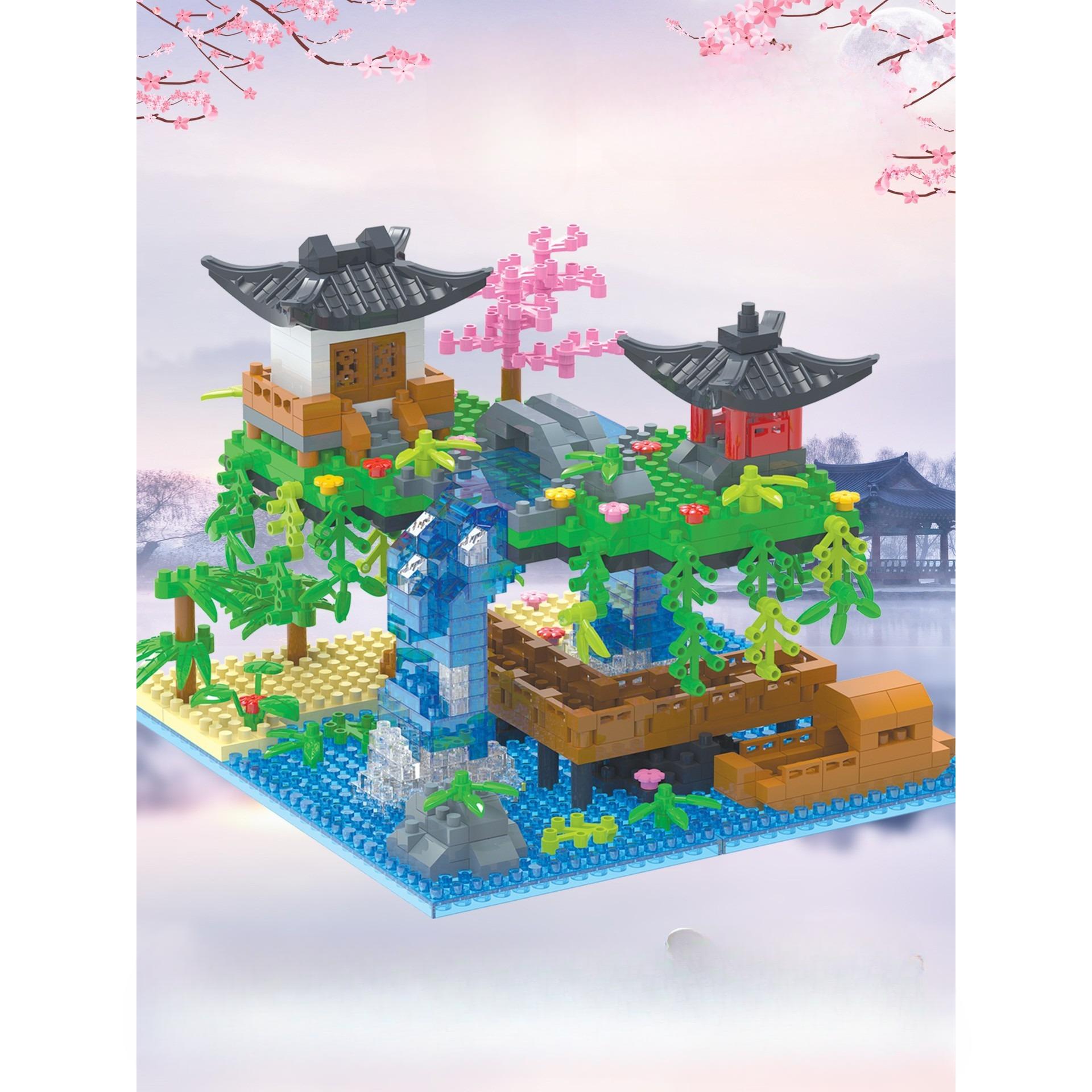 Совместимо с Peach Blossom Pool Micro Drill Building Blocks для взрослых, серия для девочек, модель-головоломка, сборка игрушек 13.5*13.5*10cm green Beautiful and exquisite toys