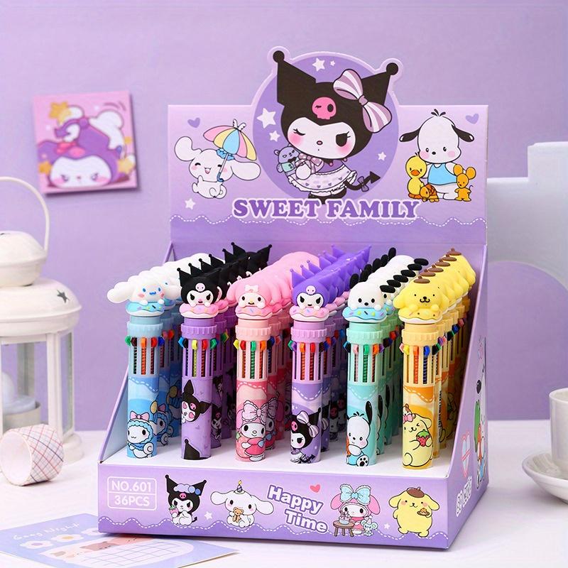 Sanrio 36 шт. Pochacco 10 цветов в 1 шариковой ручке Очаровательная Kuromi Студенческая 0,7 мм Многоцветные чернила Приз за экзамен Рисование Граффити Мультяшный рисунок Подарок для вечеринки 36Pcs/Box white Women Flavour