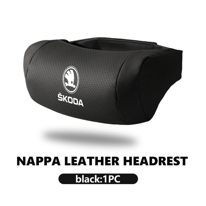 OMDP8 For Skoda Car Seat Neck Pillow Leather Memory Cotton Headrest Auto Interior Head Support Fabia 1 2 Octavia a7 RS Superb Rapid black