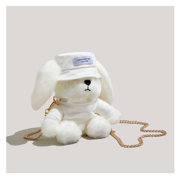 Plush Cute Cartoon Doll Bag Cool Rabbit Birthday Gift Crossbody Chain Bag white Limited edition High end